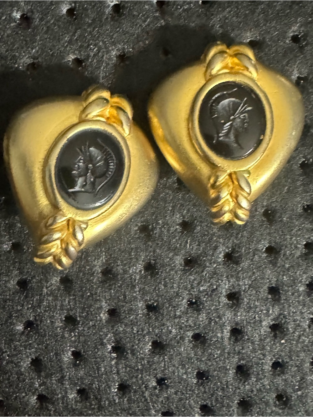 intaglio Roman soldier heart clip-on earrings